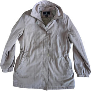 London Fog Coat Womens PM Beige Microfiber Zip‎ Parka Drawstring Waist Insulated